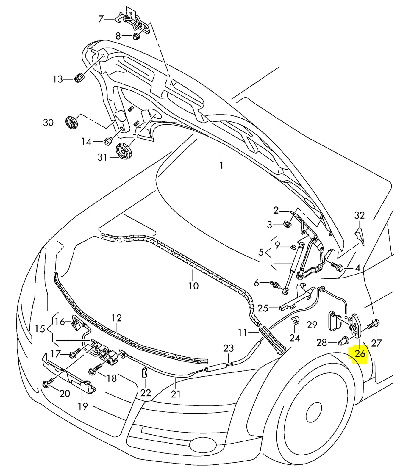 NEW AUDI AUDI TT 2007-2014 RHD BONNET RELEASE HANDLE BRACKET 8J2823633C