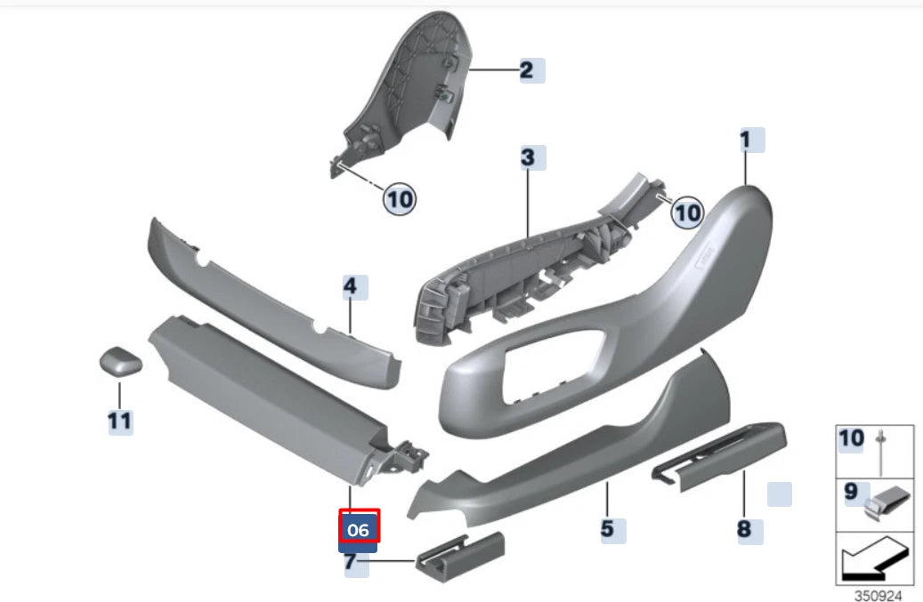 NEW BMW 5 G30 FRONT RIGHT SEAT FINISHER RAIL 52107318992 ORIGINAL