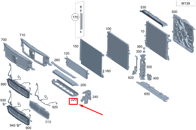 new mercedes-benz w206 c43 amg engine radiator support frame a2905040000