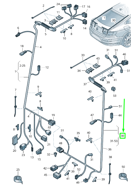 new volkswagen arteon 3h7 rear lid cable harness 3g8971148ch original