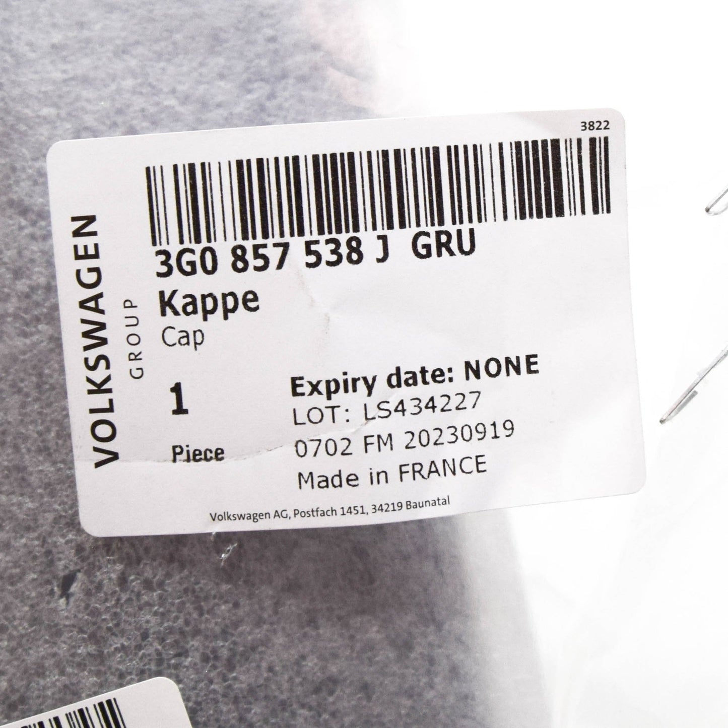 NEW VW PASSAT B8 3G FRONT RIGHT DOOR MIRROR FRAME COVER 3G0857538JGRU ORIGINAL