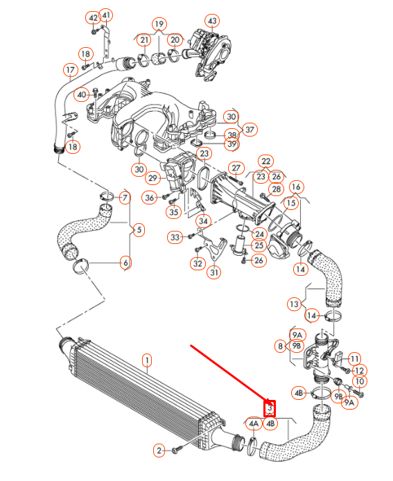 new audi a6 c7 left charge air cooler pressure hose 4g0145709ab original