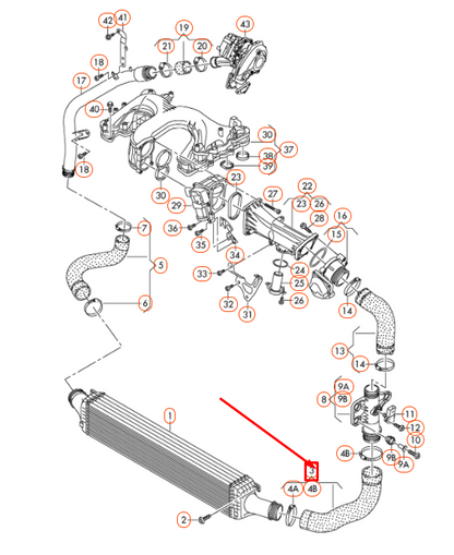 new audi a6 c7 left charge air cooler pressure hose 4g0145709ab original