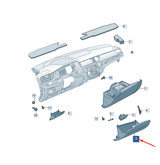 new skoda superb mk3 glove compartment lid rhd 3v2857121dne5 original