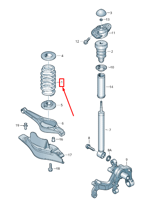new vw cc 35 rear coil spring 3c0511115as original