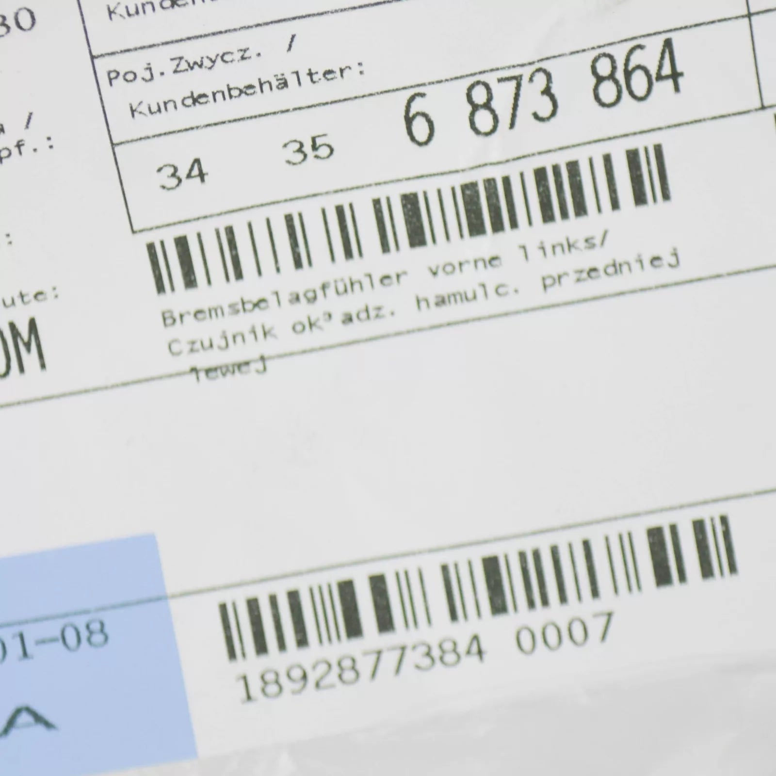 NEW BMW I8 I12 FRONT LEFT BRAKE PAD WEAR SENSOR 6873864 34356873864 ORIGINAL