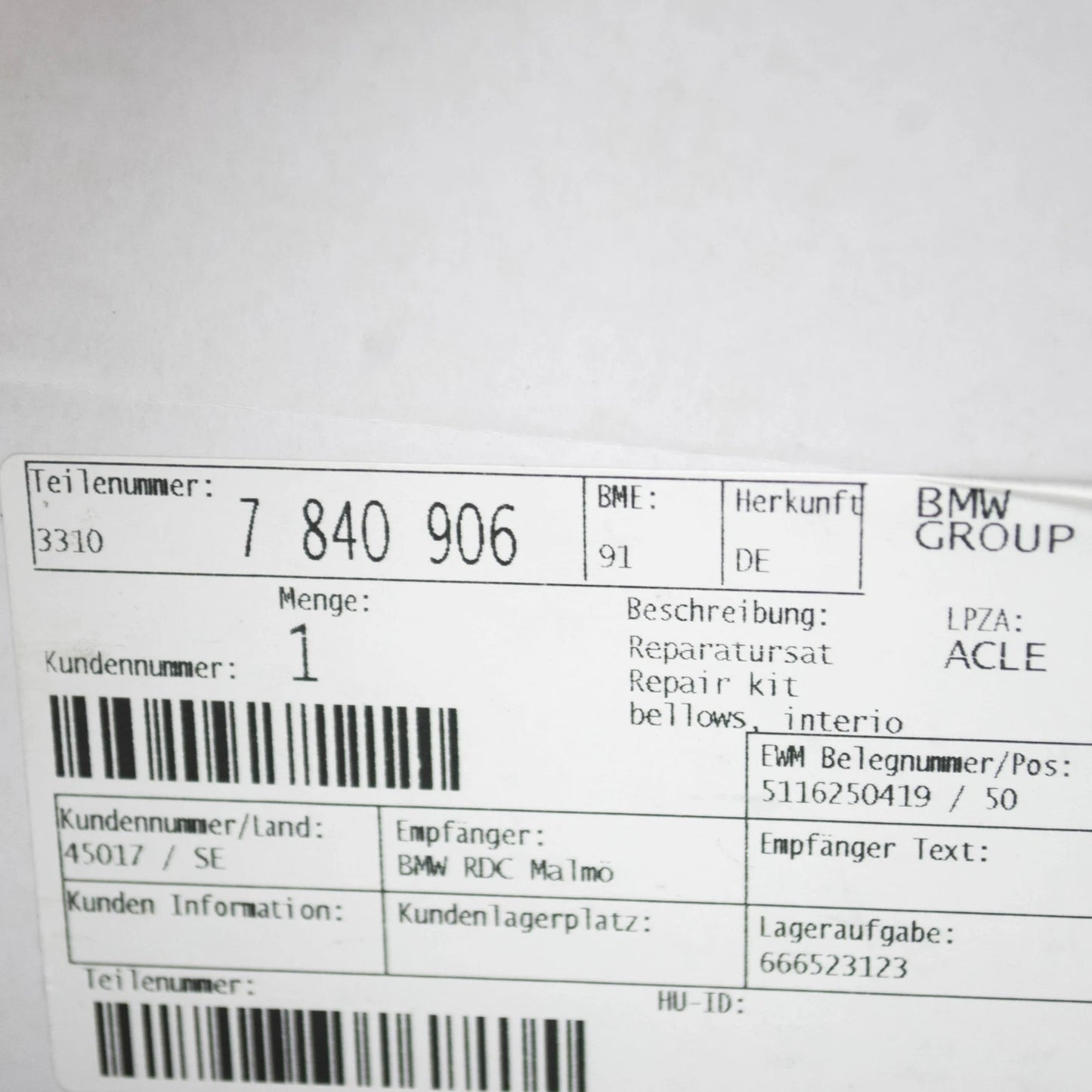 NEW BMW M5 E60 REAR AXLE INNER CV JOINT BOOT REPAIR KIT 33107840906 ORIGINAL