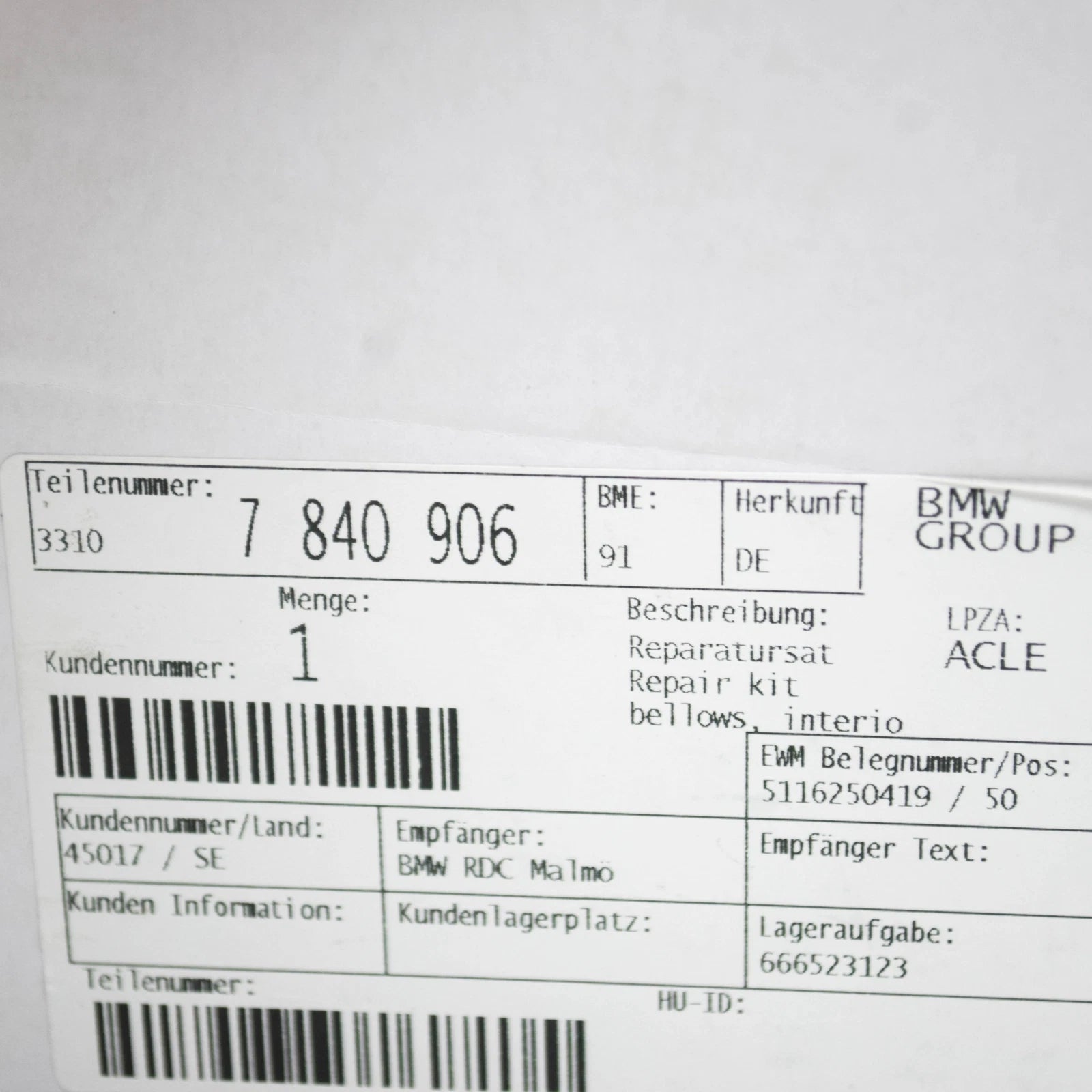 NEW BMW M5 E60 REAR AXLE INNER CV JOINT BOOT REPAIR KIT 33107840906 ORIGINAL