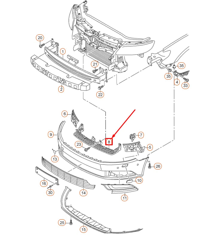 NEW VOLKSWAGEN CC FRONT BUMPER CENTER GUIDE PROFILE 3C8807571 ORIGINAL