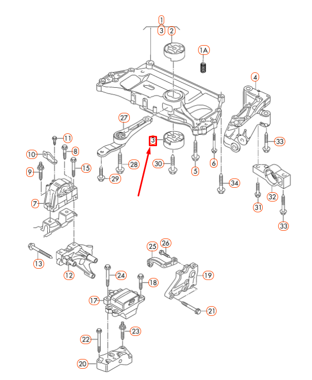 NEW AUDI A3 8P LOWER ENGINE MOUNT BONDED RUBBER BUSH 1K0199867T ORIGINAL