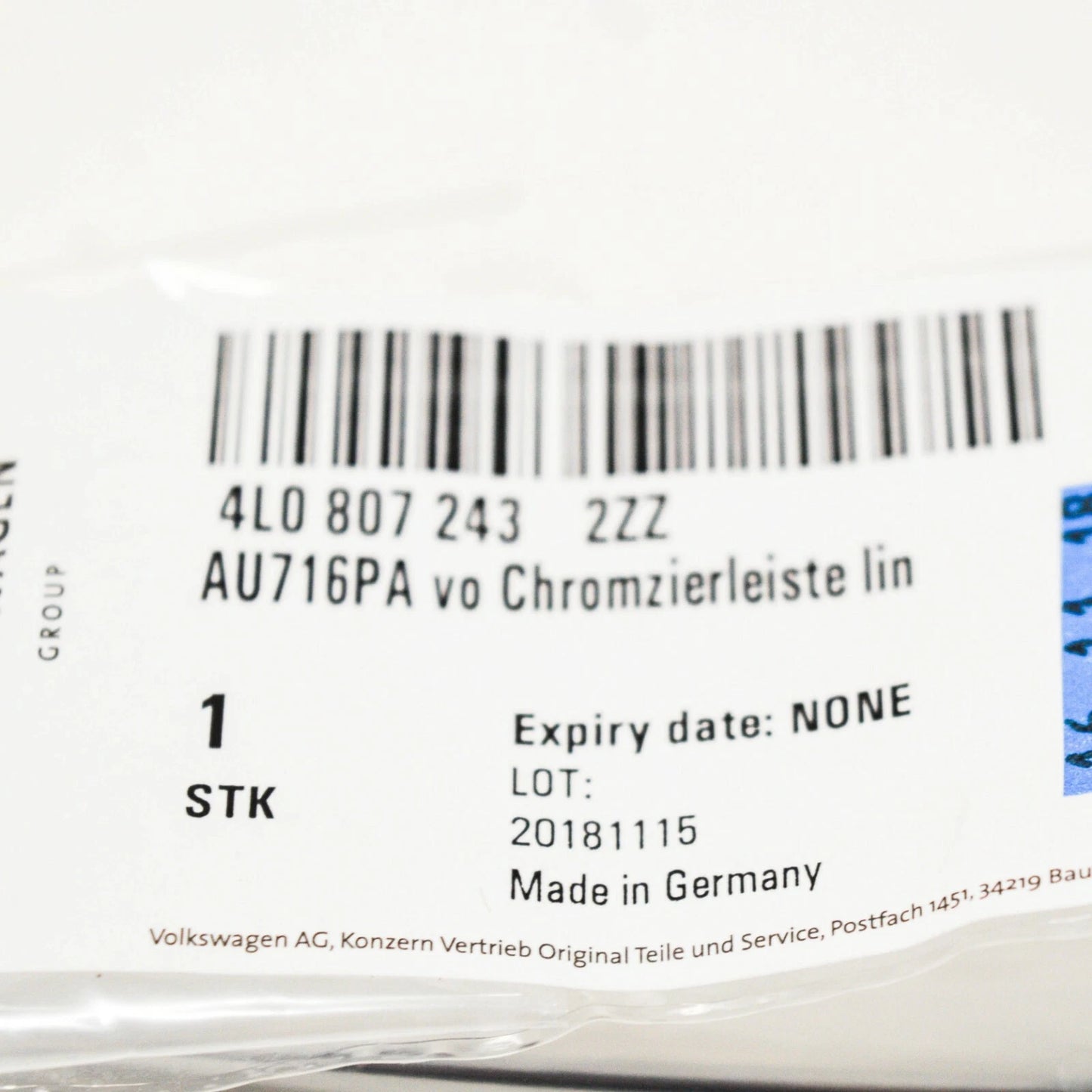 NEW AUDI Q7 4L FRONT BUMPER LEFT CHROME FOG LIGHT TRIM 4L08072432ZZ