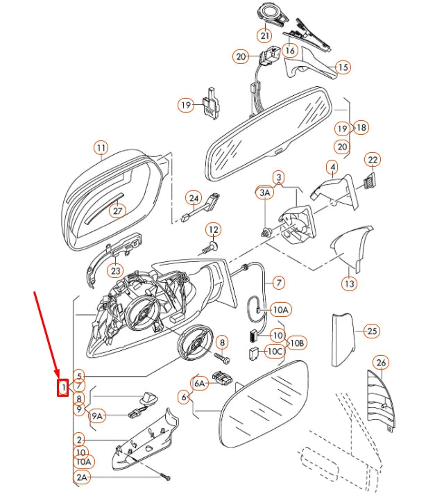 NEW AUDI A4 B8 FRONT RIGHT EXTERIOR MIRROR ASSEMBLY LHD 8K1857410AG01C ORIGINAL