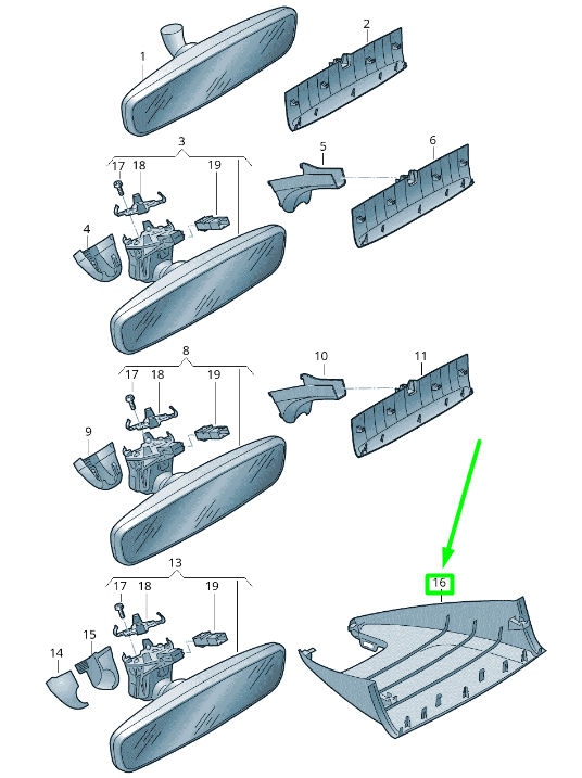 NEW VOLKSWAGEN PASSAT B8 3G INTERIOR MIRROR TRIM 3G0868437ANX1 ORIGINAL