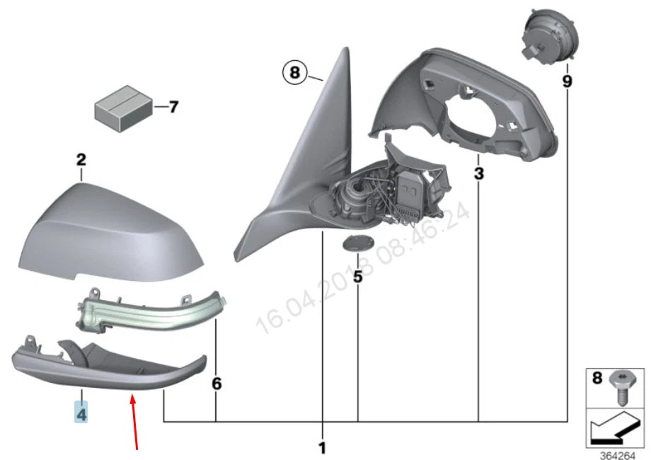 NEW BMW 3 F35 LEFT WING MIRROR LOWER HOUSING 51167284133 7284133 2015 ORIGINAL