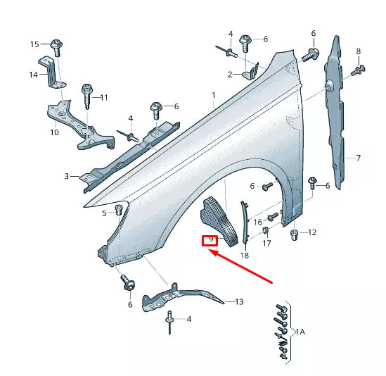 NEW AUDI RS3 UPPER FRONT RIGHT FENDER SEAL 8V0864238B