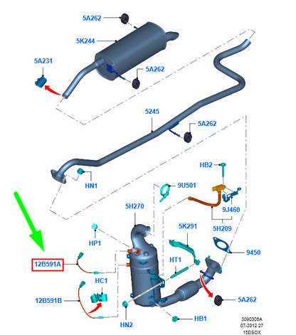new ford b-max b232 exhaust gas temperature sensor 1543768 original