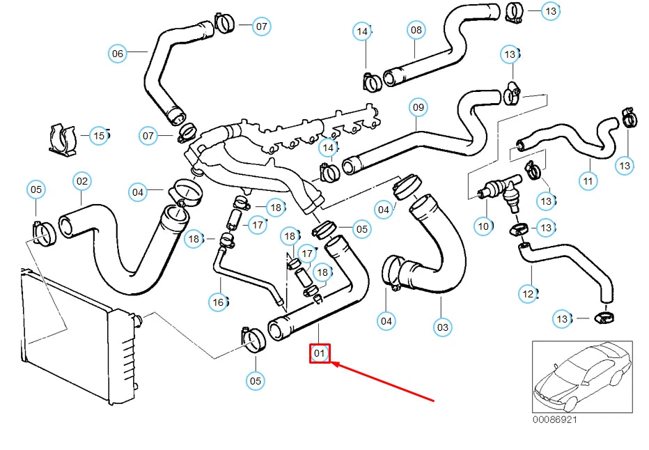 NEW BMW M5 E34 UPPER RADIATOR HOSE 11531312241 1312241 ORIGINAL