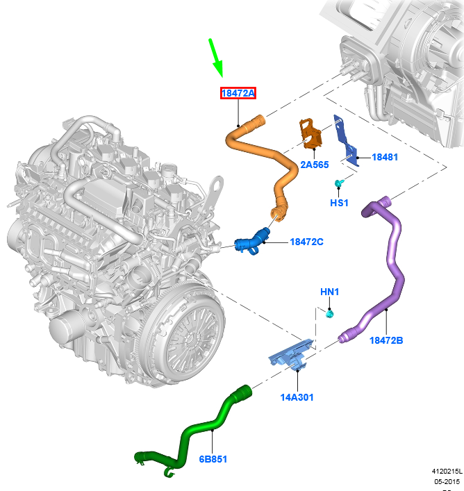 new ford kuga mk2 heater water hose rhd 1870568 original