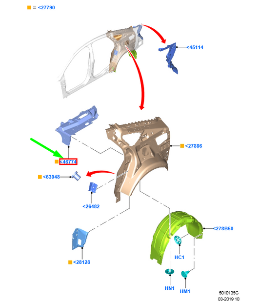new ford mondeo mk5 rear left side panel reinforcement 2046635 original