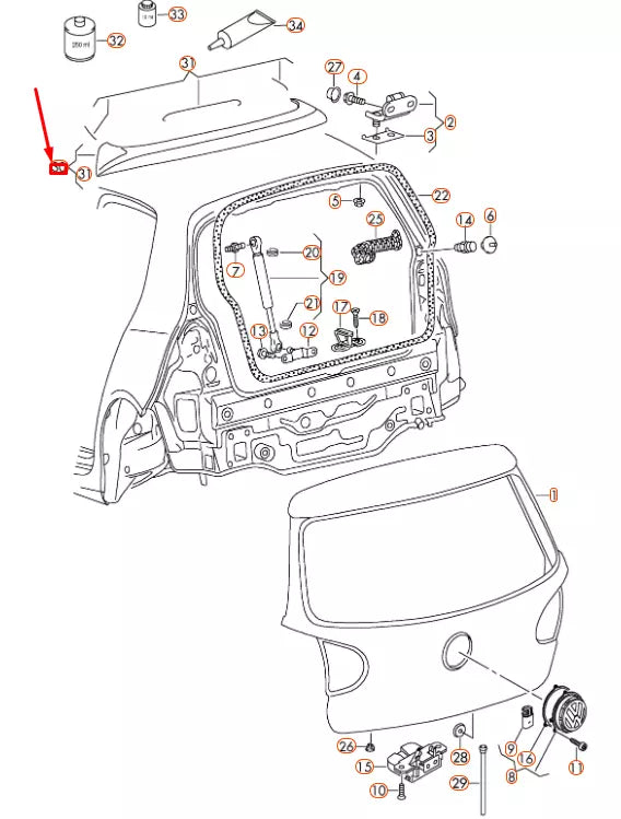 NEW VOLKSWAGEN GOLF MK6 REAR ROOF GLASS SPOILER 5K6827936AGRU ORIGINAL