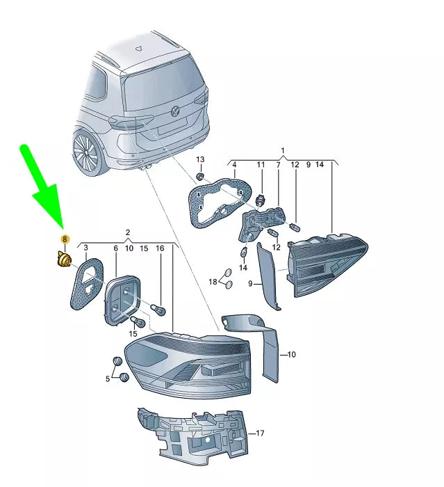 NEW VW TOURAN 5T MK2 REAR OUTER TAIL LIGHT SECURING ELEMENT 5TA945300