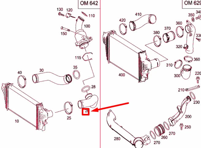 NEW MERCEDES-BENZ GL X164 TURBOCHARGER INTERCOOLER PIPE A1645282182 ORIGINAL