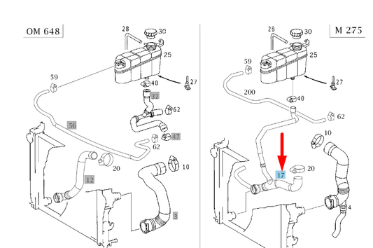 new mercedes-benz s w220 amg radiator bottom coolant hose a2205016582 original