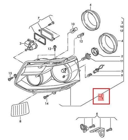 NEW VOLKSWAGEN TRANSPORTER T5 FRONT RIGHT HEADLIGHT LHD 7E1941016S ORIGINAL