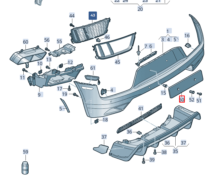 new audi r8 4s rear bumper license number holder 4s0807847dru6 original