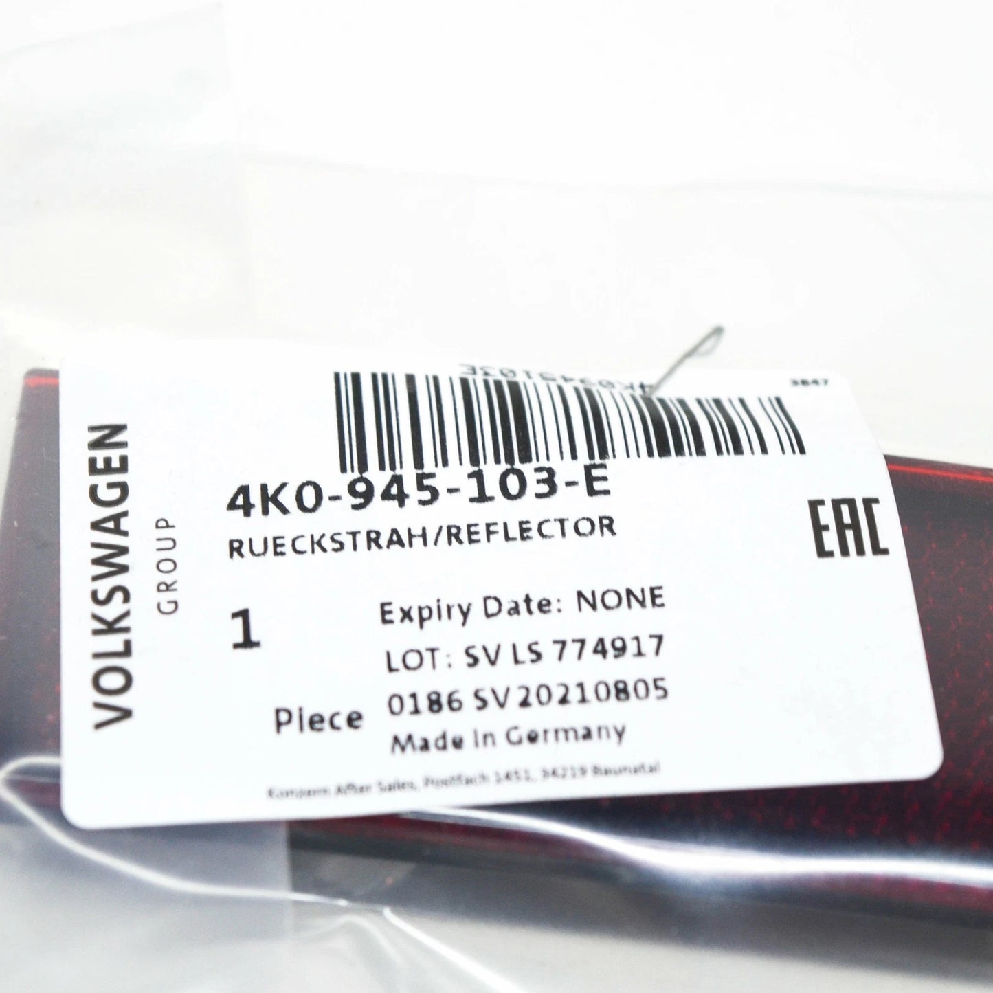 NEW AUDI A6 S6 C8 REAR LEFT INNER BUMPER REFLECTOR 4K0945103E ORIGINAL