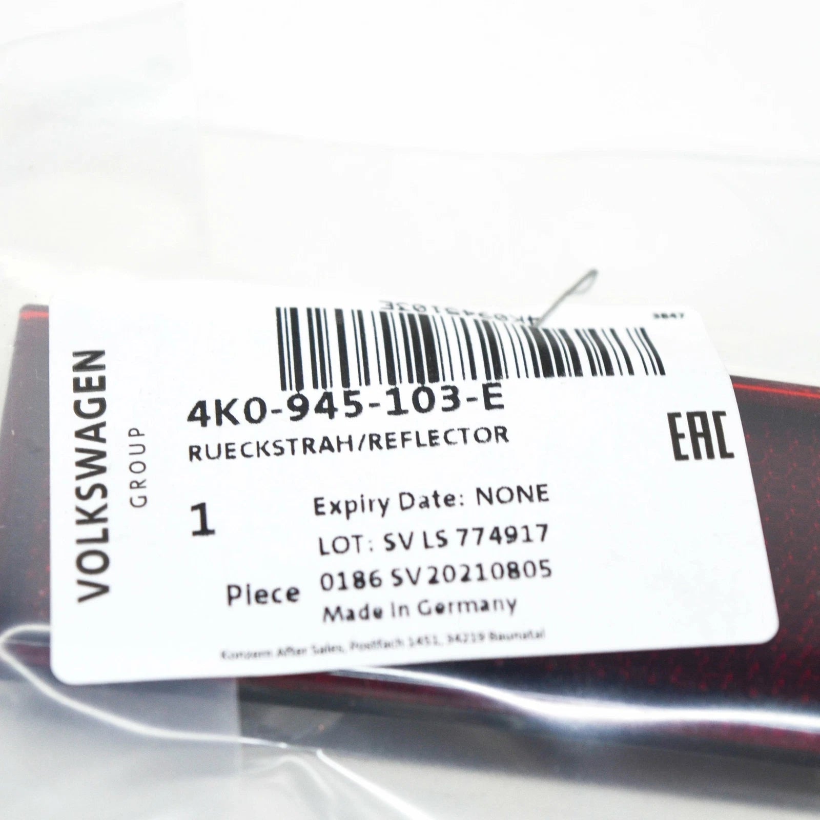 NEW AUDI A6 S6 C8 REAR LEFT INNER BUMPER REFLECTOR 4K0945103E ORIGINAL