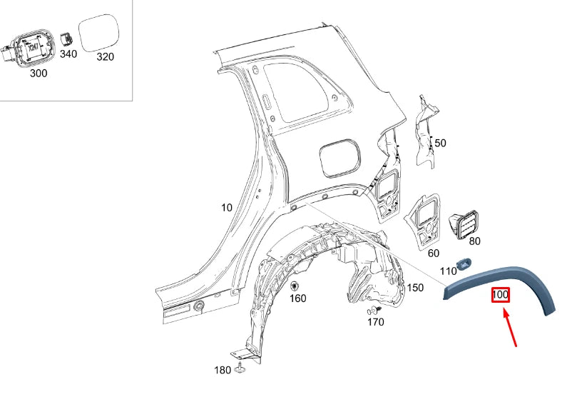 NEW MB GLB X247 REAR RIGHT REARWARD WHEEL ARCH MOLDING A2478850322 ORIGINAL