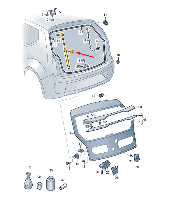 NEW VOLKSWAGEN UP REAR LID GAS FILLED STRUT 1S6827550E ORIGINAL