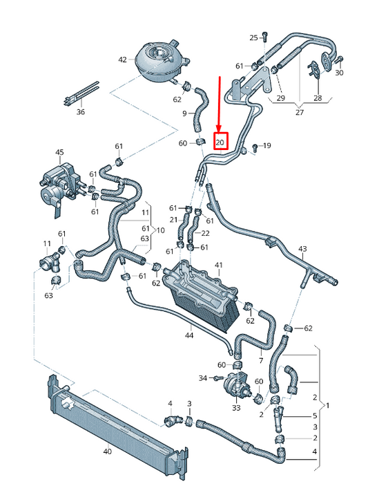 new vw golf sportsvan am engine coolant pipe 04c121497f original
