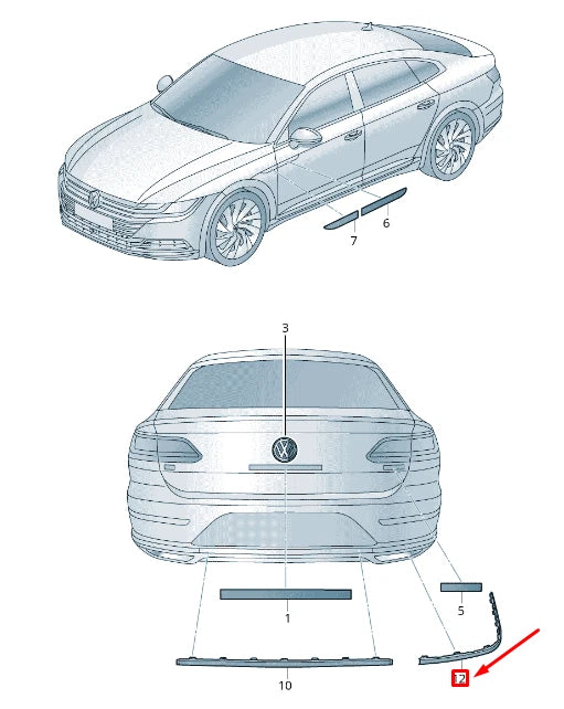 NEW VOLKSWAGEN ARTEON 3H7 REAR RIGHT BUMPER MOLDING 3G8853842AGRU