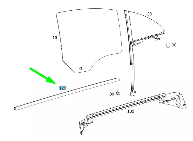 NEW MB CLA C118 REAR LEFT DOOR WINDOW OUTER SEALING RAIL A1187301900 ORIGINAL