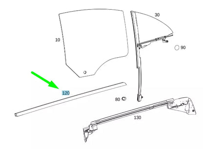 NEW MB CLA C118 REAR LEFT DOOR WINDOW OUTER SEALING RAIL A1187301900 ORIGINAL