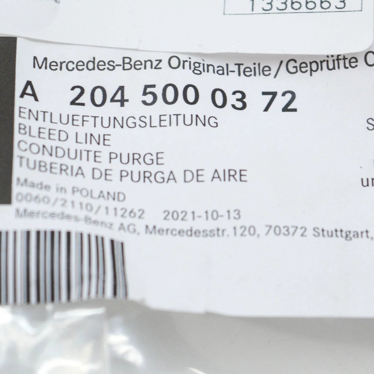 NEW MERCEDES-BENZ C W204 AMG VENTILATION PIPE A2045000372 ORIGINAL