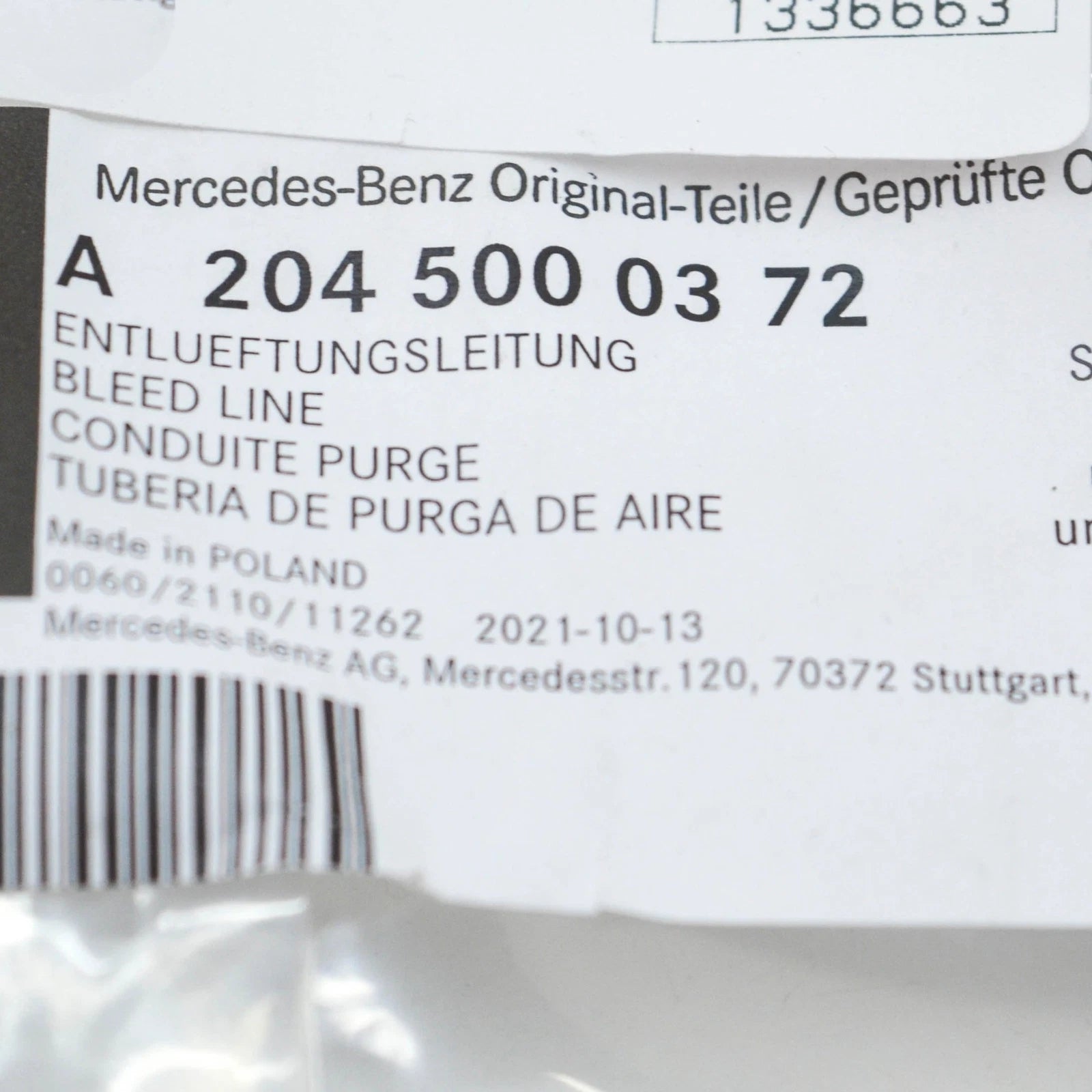 NEW MERCEDES-BENZ C W204 AMG VENTILATION PIPE A2045000372 ORIGINAL