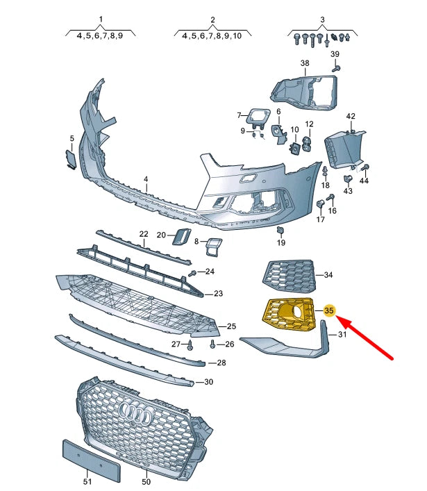 NEW AUDI RS4 B9 FRONT RIGHT AIR GUIDE GRILLE 8W6807682QT94