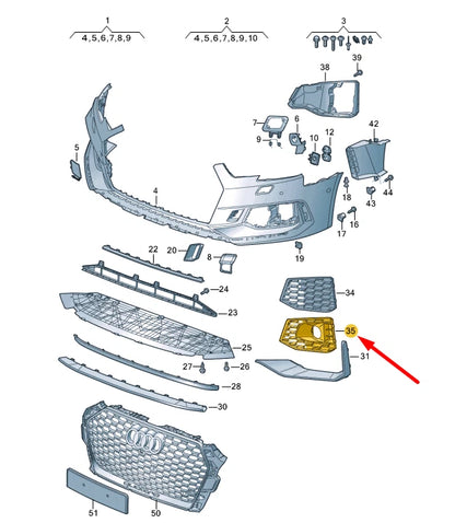 NEW AUDI RS4 B9 FRONT RIGHT AIR GUIDE GRILLE 8W6807682QT94