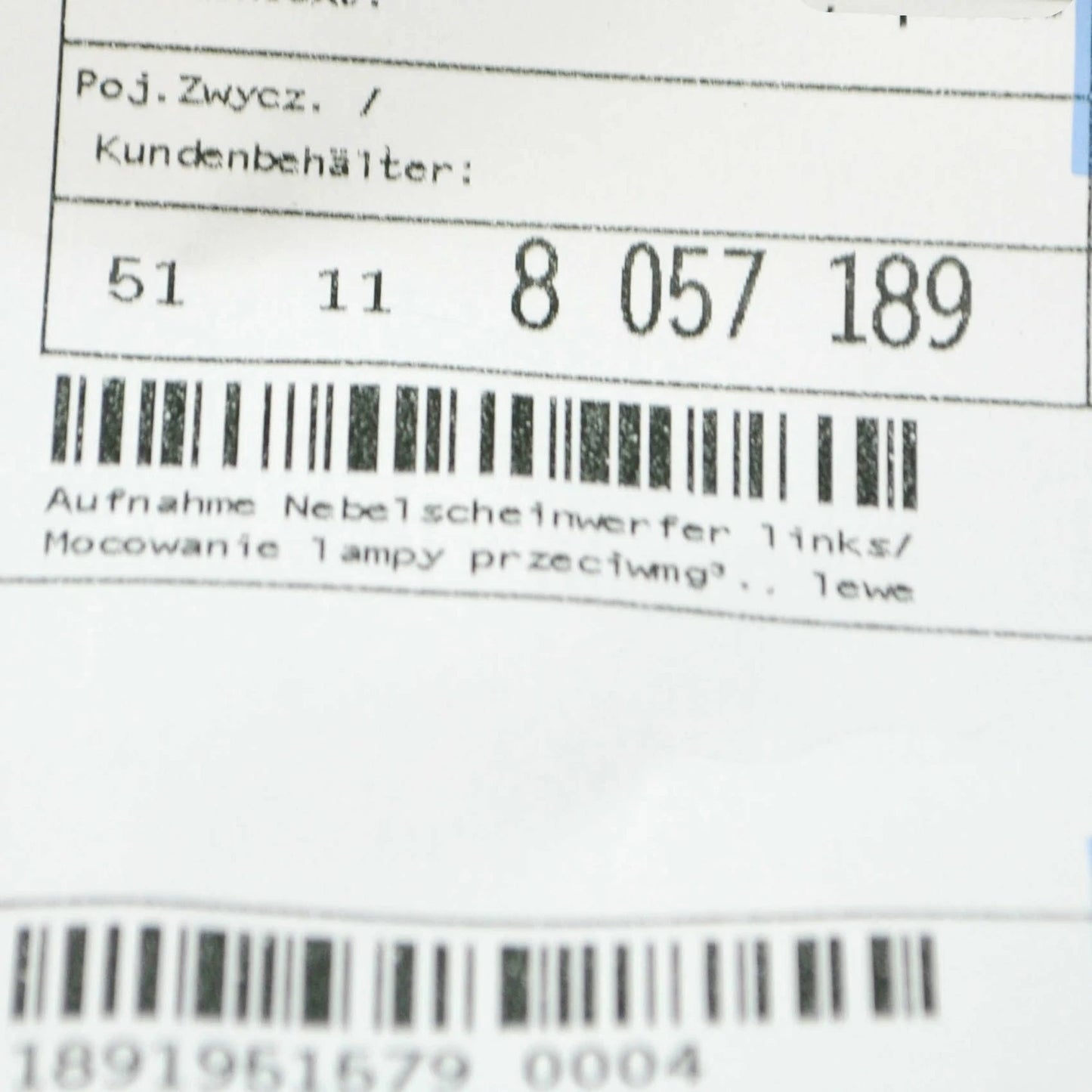 NEW BMW 3 GT F34 LEFT FOG LIGHT BRACKET 51118057189 8057189 2016