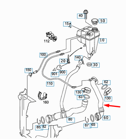 new mercedes-benz sl r230 water radiator hose a2305010282 original