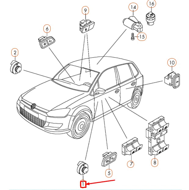 NEW VW POLO 6R ADJUSTABLE AND HEATED MIRRORS SWITCH LHD 6R1959565FREH ORIGINAL