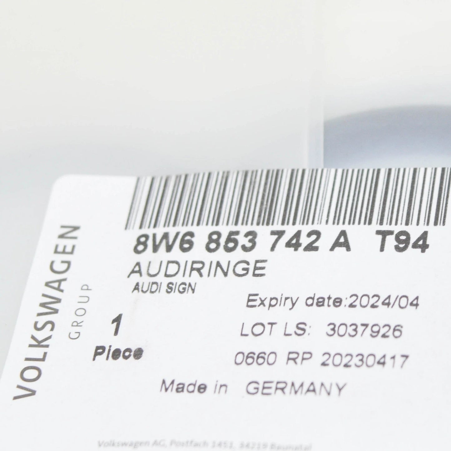 NEW AUDI A5 CABRIO F5 BLACK GLOSSY BOOTLID BADGE 8W6853742AT94 ORIGINAL