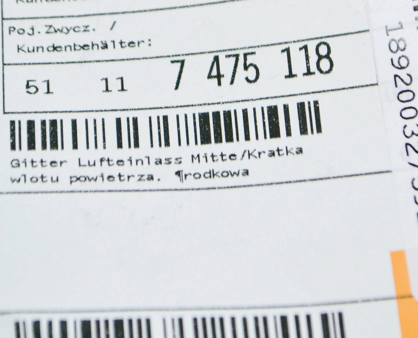 NEW BMW 7 G11 G12 FRONT BUMPER CENTER LOWER GRILLE 51117475118 ORIGINAL