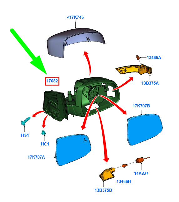 new ford focus c346 mk3 front right door mirror lhd 2143356 original