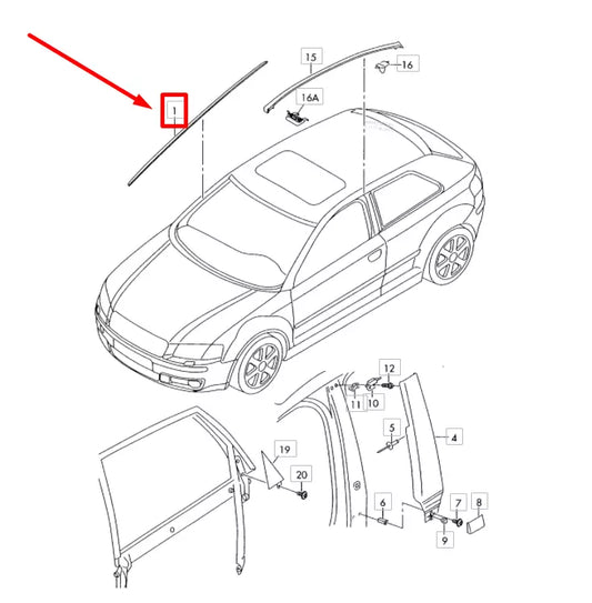 NEW AUDI A3 SPORTBACK (8PA) LEFT WINDSHIELD VERTICAL TRIM 8P0854327B01C