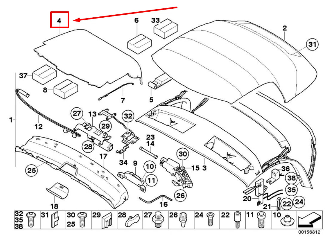 NEW BMW Z4 ROADSTER E85 FOLDING TOP HEADLINING CLOTH 54347016889 7016889