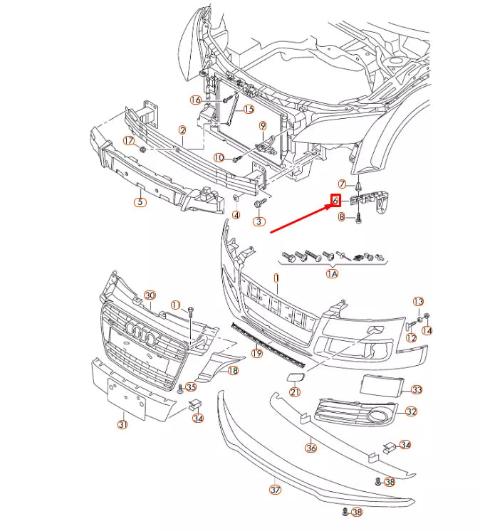 NEW AUDI TT 8J FRONT RIGHT BUMPER GUIDE SECTION 8J0807184B ORIGINAL